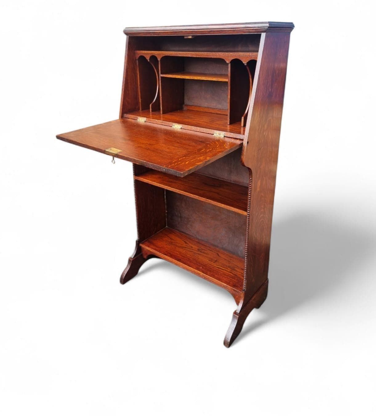 Antique Edwardian Oak Bureau Bookcase / C.1910 / Original Key / Golden Oak Grain / Free Delivery photo vinterior