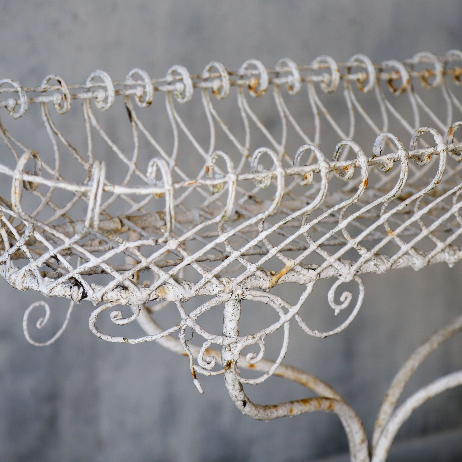 19th Century English Wrought Iron Plant Stand With Scrollwork And Lattice Basket Top photo vinterior