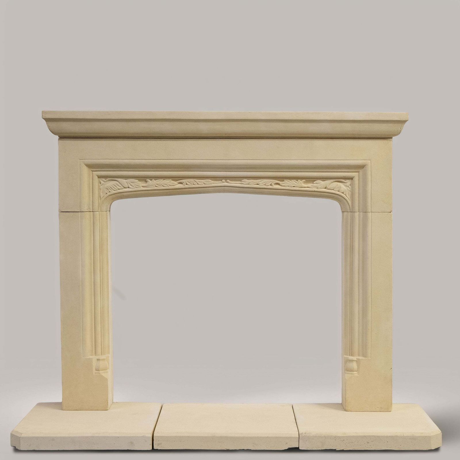 Reclaimed Gothic Revival Style Stone Fireplace Surround With Hearth