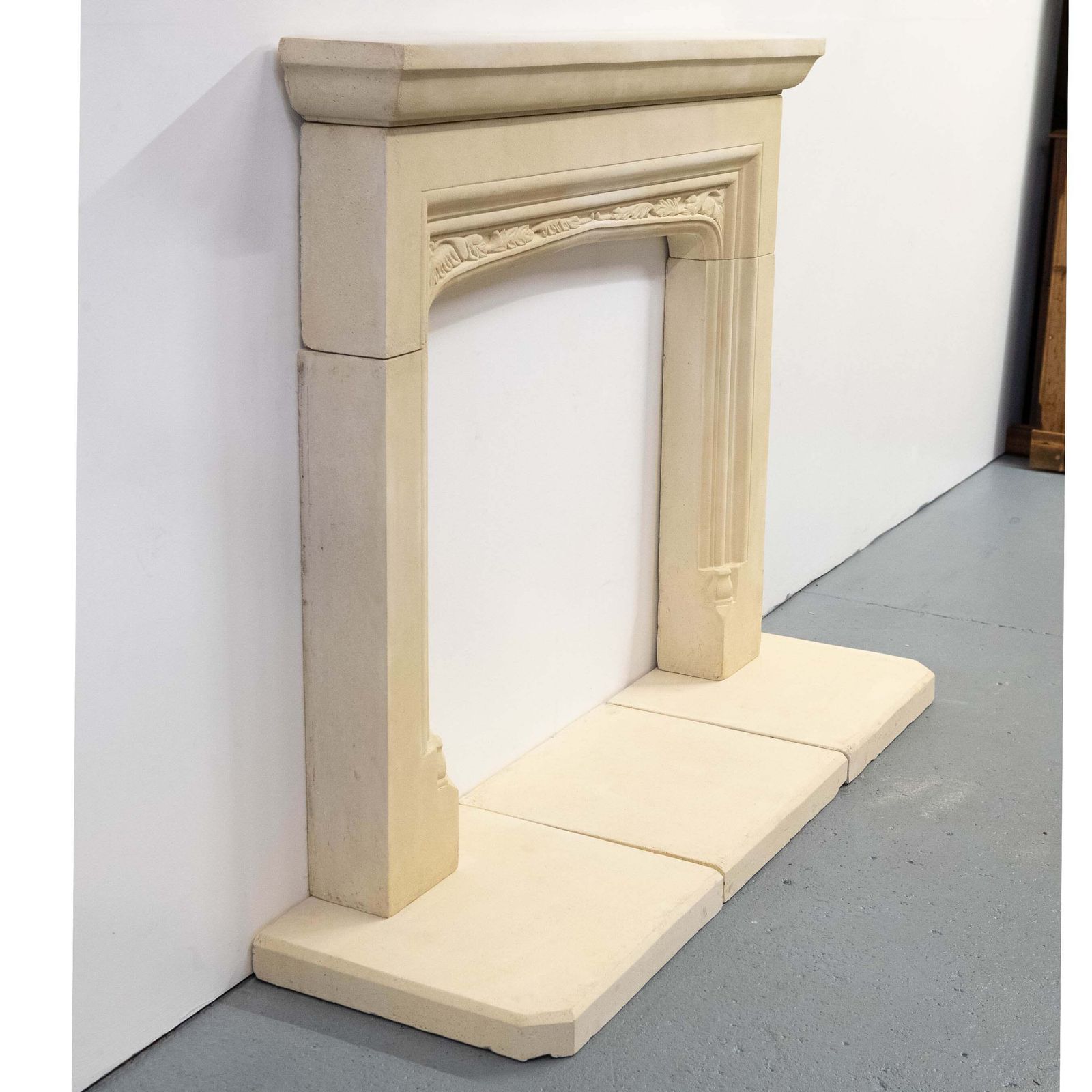 Reclaimed Gothic Revival Style Stone Fireplace Surround With Hearth photo vinterior