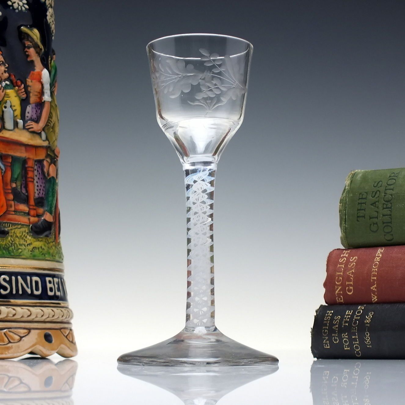 18th Century Engraved Opaque Twist Wine Glass C1760
