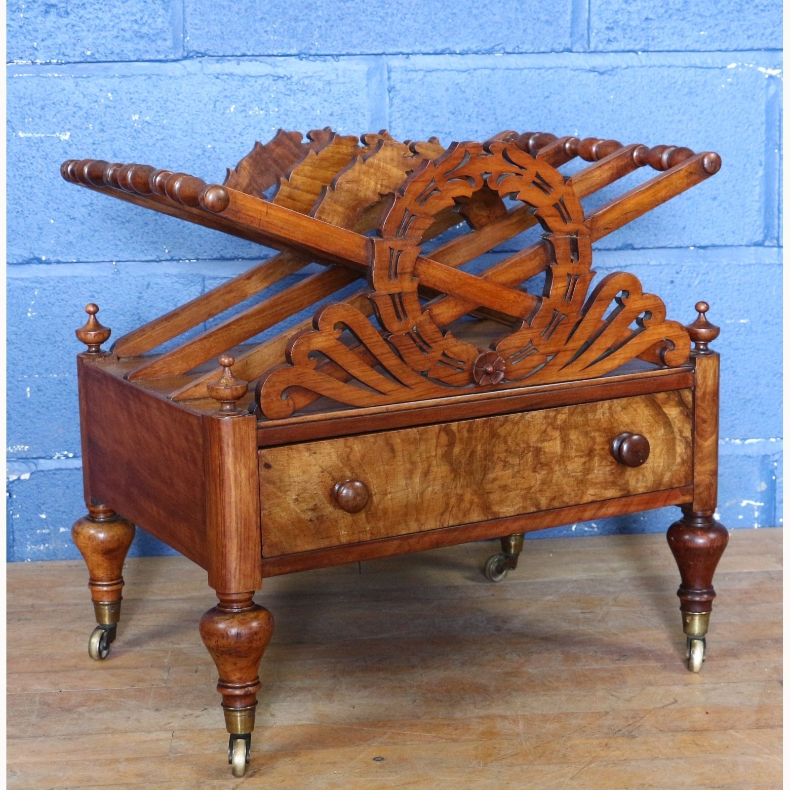 A Victorian Carved Walnut Single Drawer Canterbury Or Magazine Rack