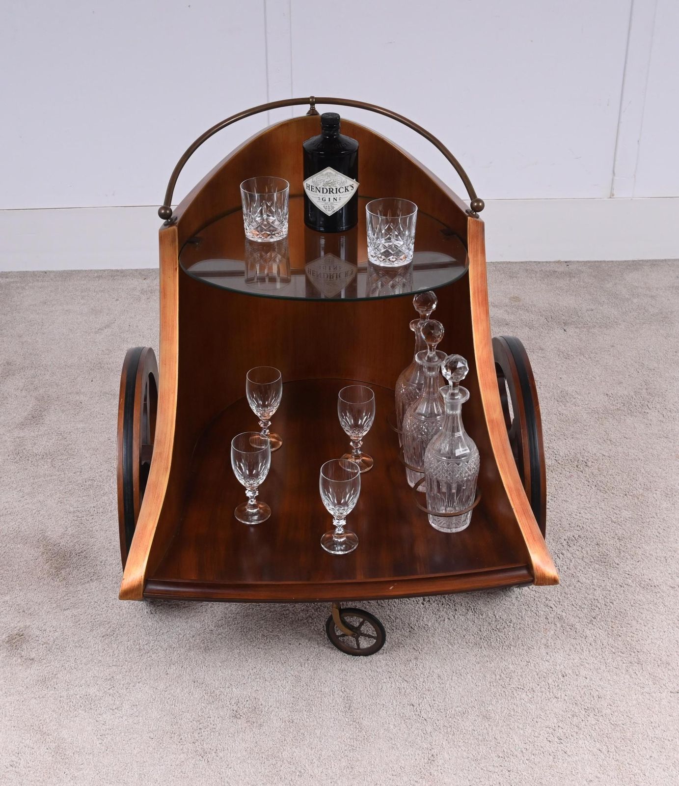 Mahogany Drinks Trolley Chariot Bar Cart Carved 1920 photo for sale