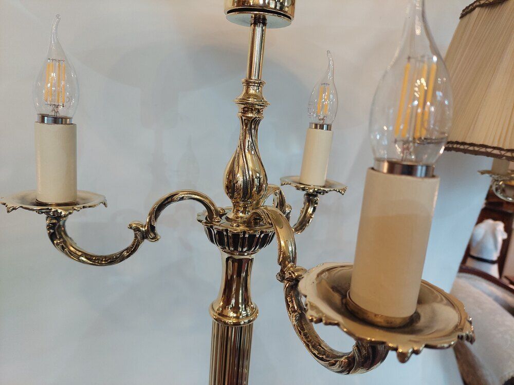 Pair Of 1920's Brass Standard Lamp Uplighters photo vinterior