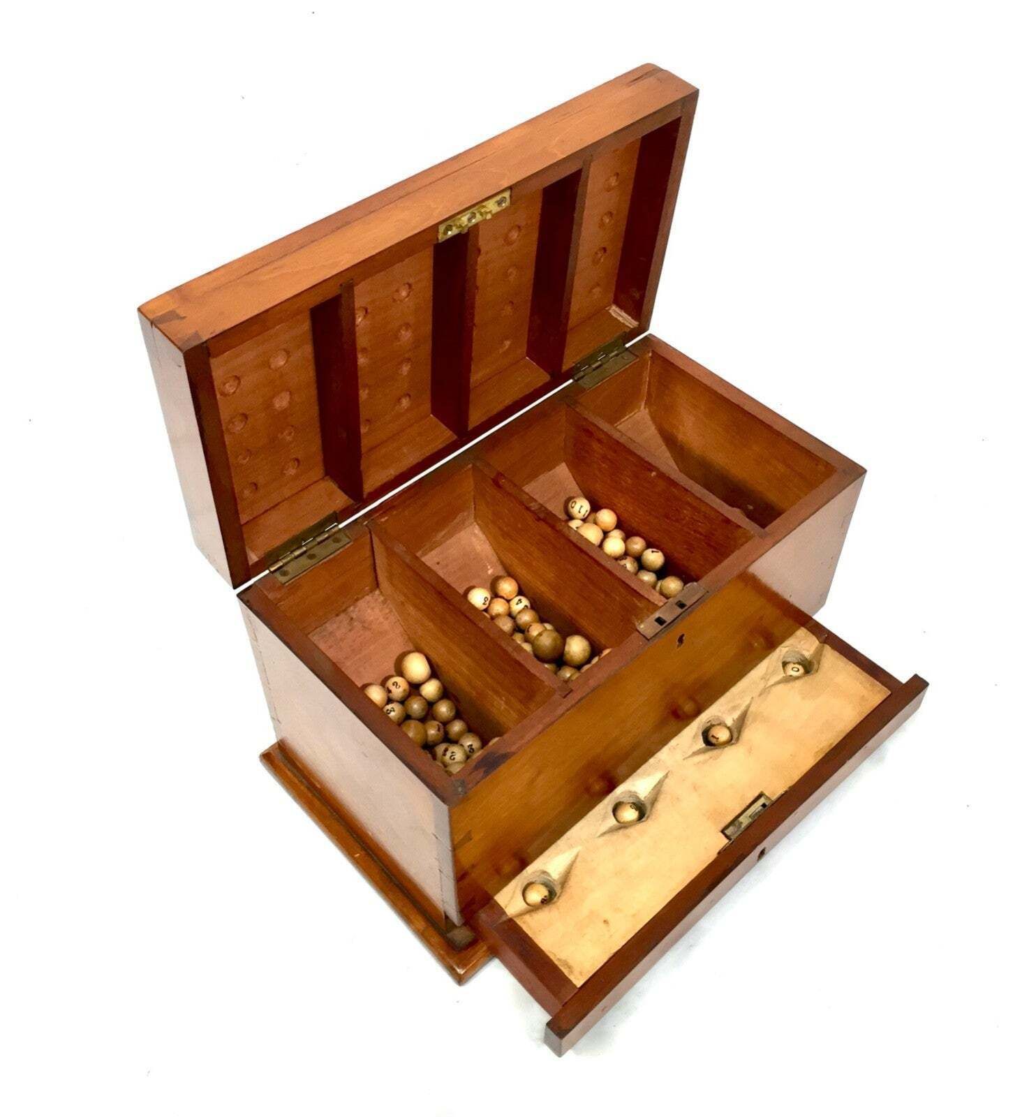 Antique Wooden Masonic Voting Ballard Storage Box With Key / Bingo Ball Game