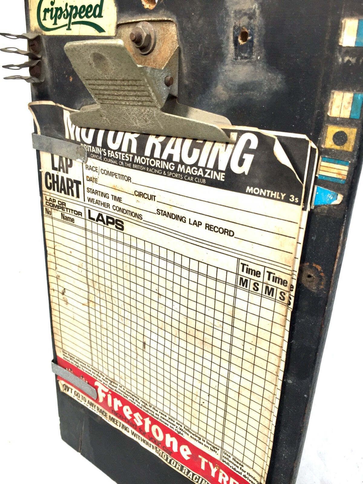 Antique Advertising British Motor Racing Lap Chart Sheets On Cripspeed Clipboard photo furniture