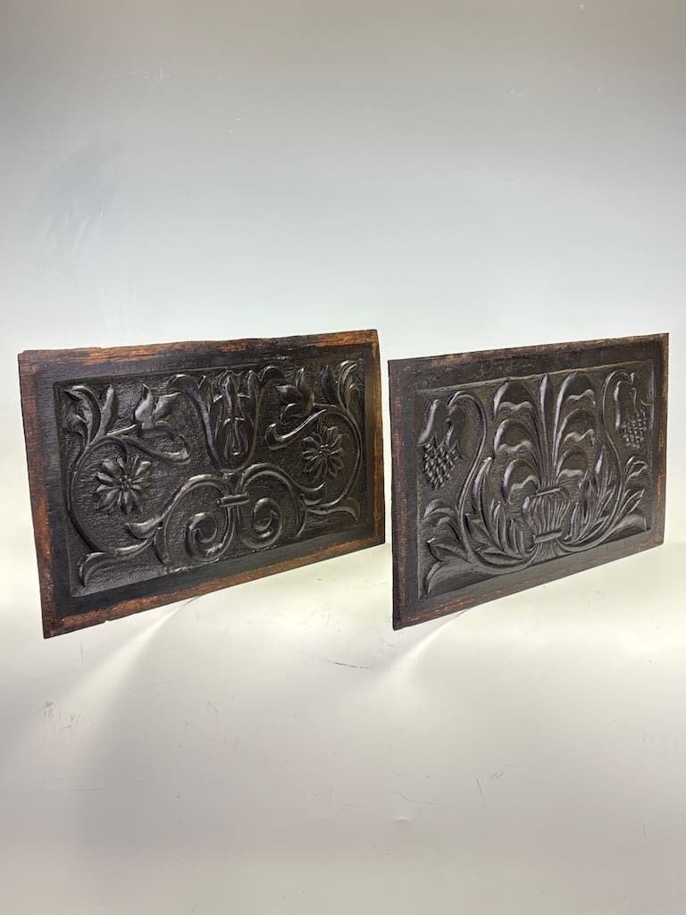 Pair Of Antique Carved Oak Panels | 17th Century English Coffer Panels