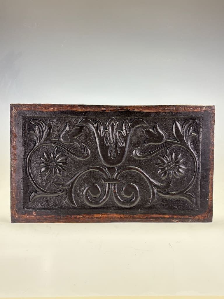 Pair Of Antique Carved Oak Panels | 17th Century English Coffer Panels photo Art