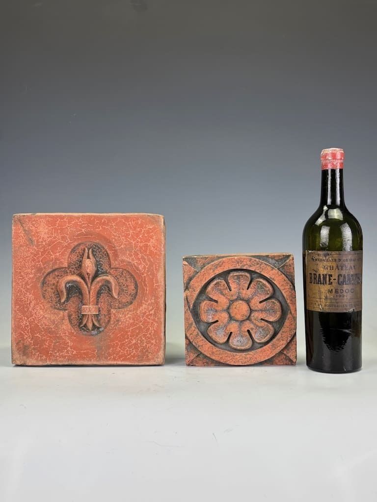 Pair Of Antique Terra Cotta Architectural Moulds – Fleur De Lis & Rosette, Circa 1880–1910 photo for sale
