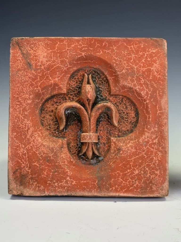 Pair Of Antique Terra Cotta Architectural Moulds – Fleur De Lis & Rosette, Circa 1880–1910 photo vinterior