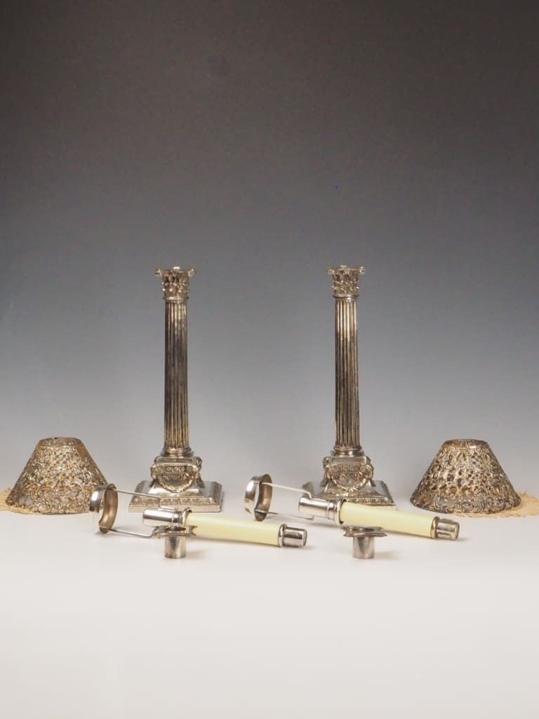 Antique Gorham & Martin Hall Silver Plated Candle Holders – Neoclassical Lamps (C.1875–1890) photo 1200.0