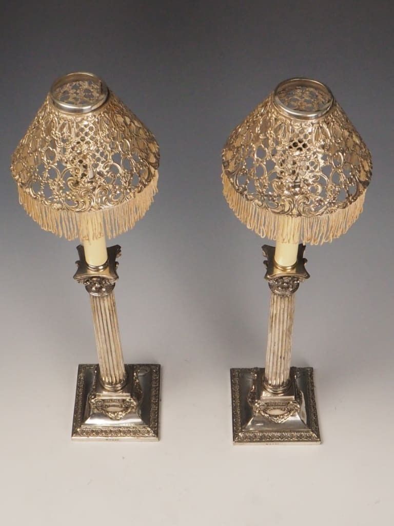 Antique Gorham & Martin Hall Silver Plated Candle Holders – Neoclassical Lamps (C.1875–1890) photo vinterior