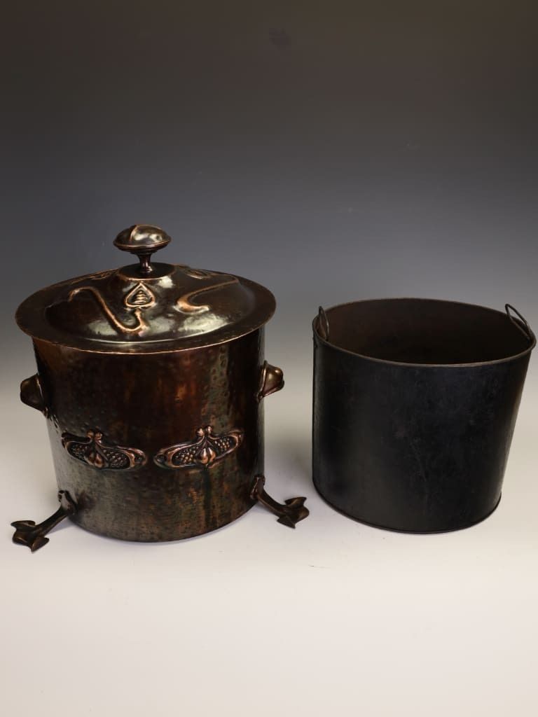 Exceptional Arts & Crafts Movement Hammered Copper Coal Bucket (Scuttle) With Liner photo furniture