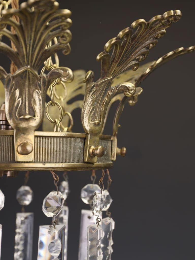 Exceptional Late 19th Century Grand Tour Style Crown Pendant Light With Cut Crystal Drops photo furniture