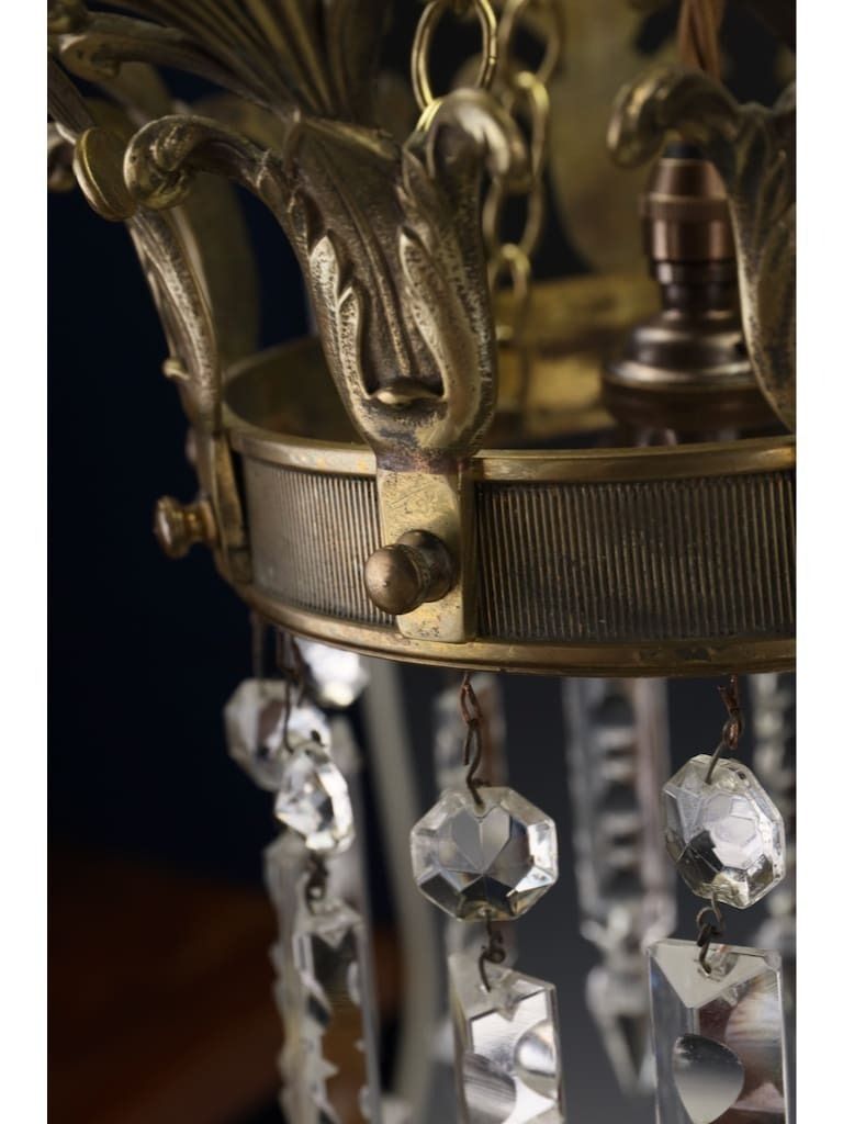 Exceptional Late 19th Century Grand Tour Style Crown Pendant Light With Cut Crystal Drops photo buy