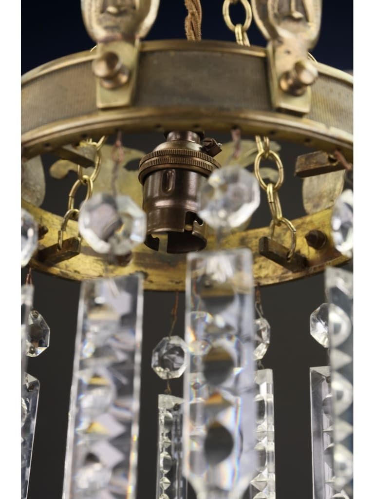 photo for sale Exceptional Late 19th Century Grand Tour Style Crown Pendant Light With Cut Crystal Drops