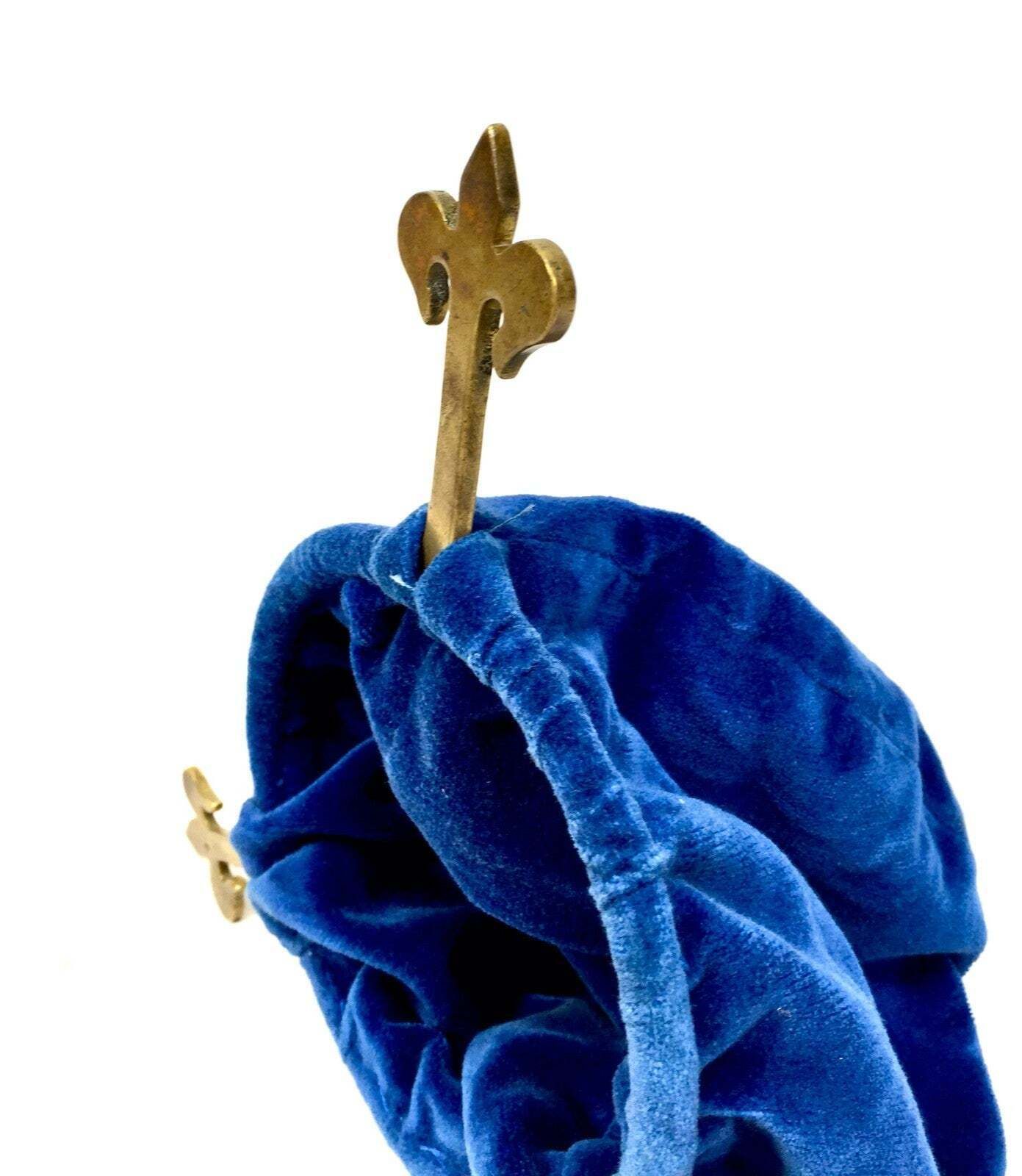 Antique Church Used Collection Bag / Donation Box Blue Velvet & Brass Handles photo for sale