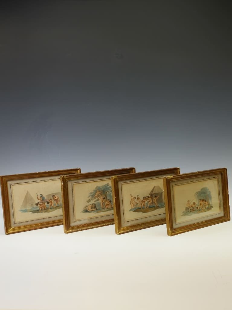 A Rare Set Of Four Regency Putti Stipple Engravings