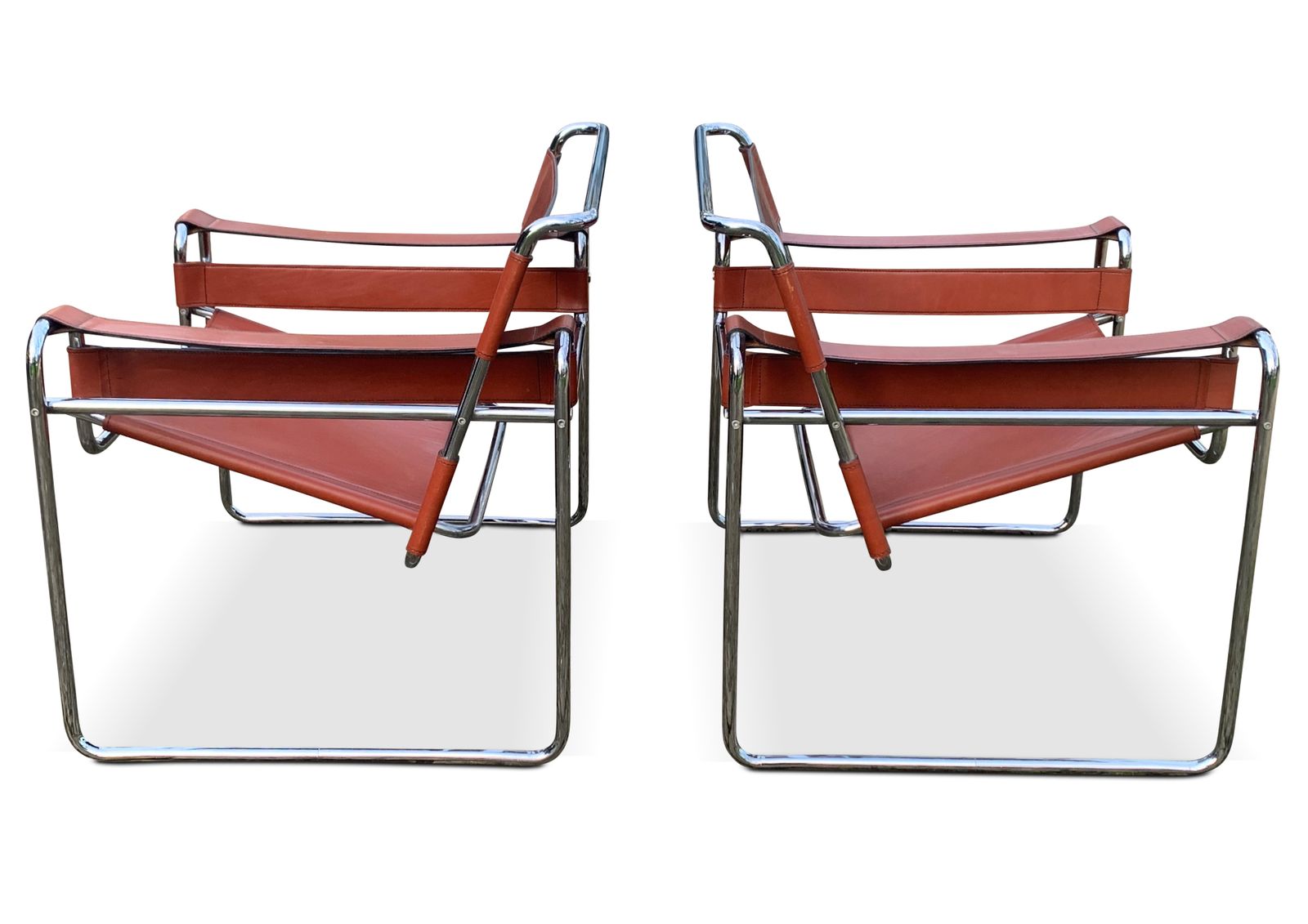 Pair Of Tubular Chrome And Tan Brown Leather Wassily Chair / B3 Chair Designed By Marcel Breuer   Later Habitat Version photo buy