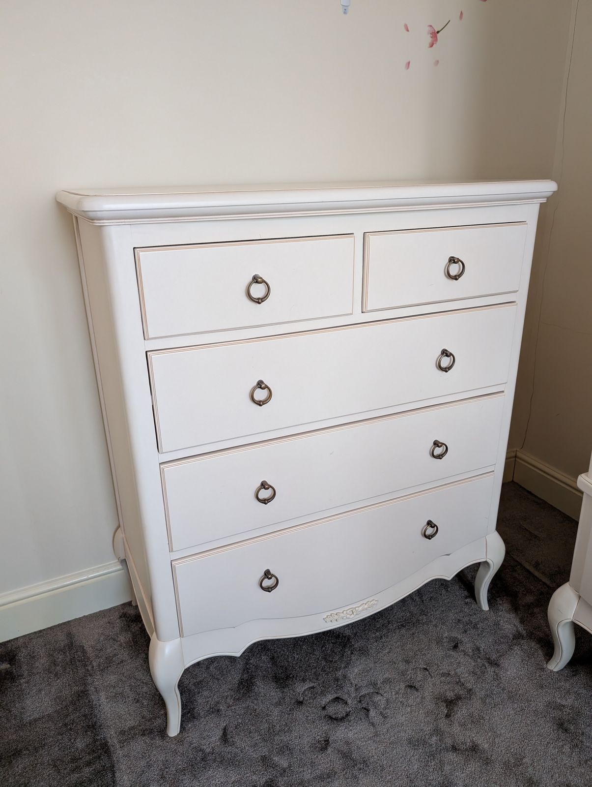 John Lewis French Style 5 Drawer Chest – Cream