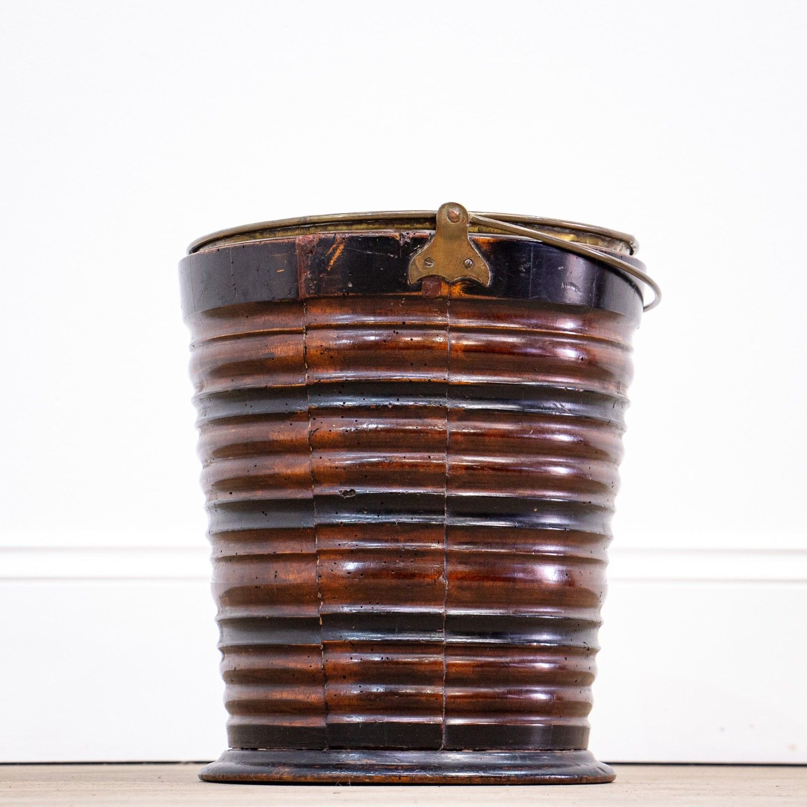 19th Century Peat Bucket With Brass Half Liner photo vintage