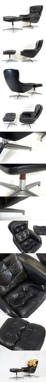 Retro Vintage Alf Svensson Dux Leather Swivel Egg Chair + Ottoman Danish 60s 70s photo furniture