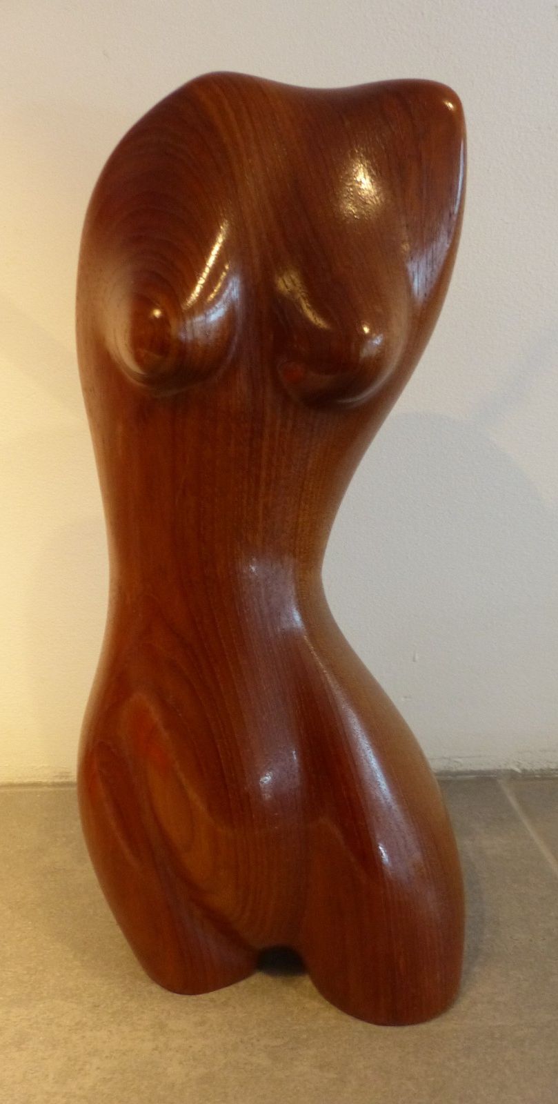 Mid Century Teak Stylised Female Torso Form Hand Carved Figure Wooden Sculpture