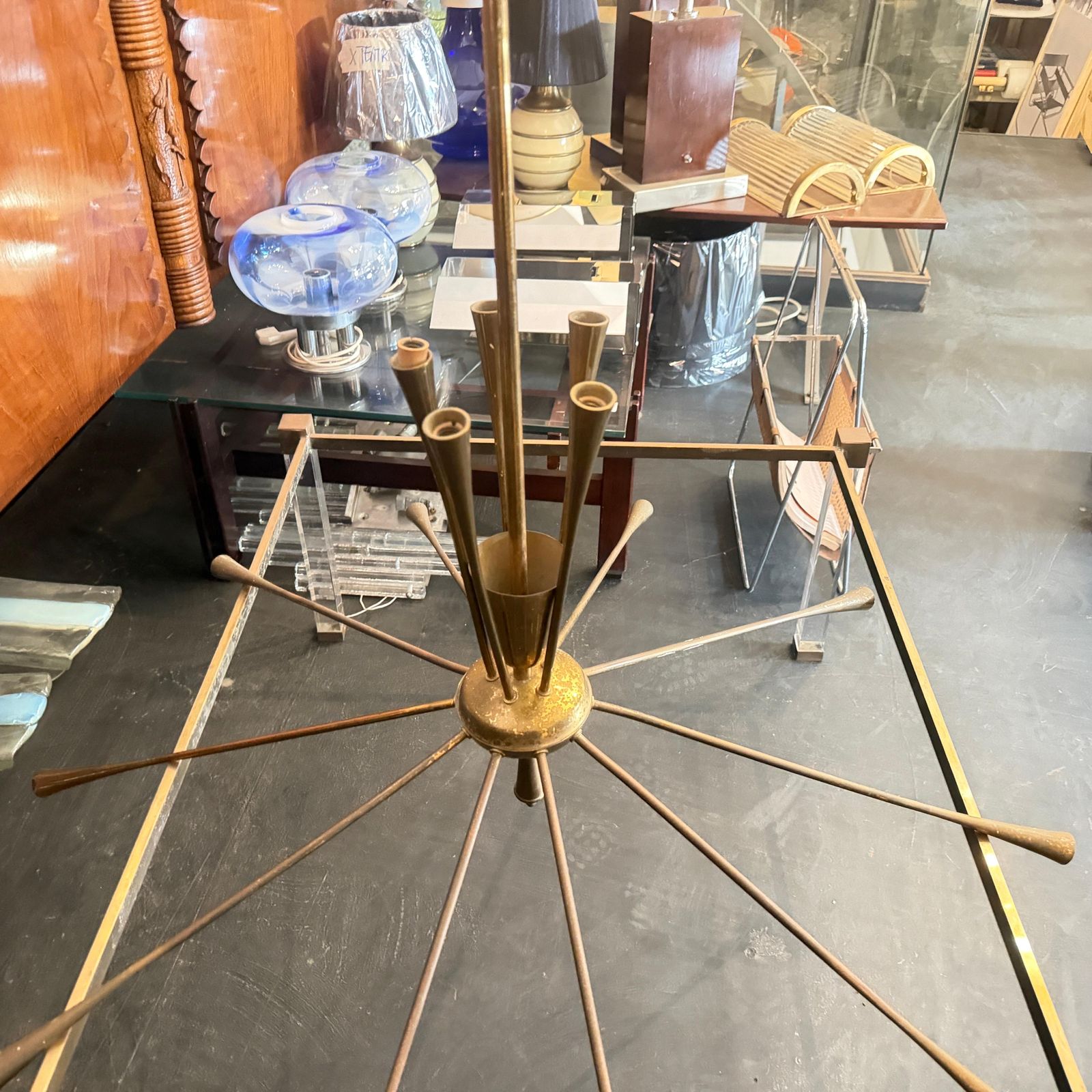 photo vinterior 1950s Mid Century Modern Huge Sputnik Chandelier By Oscar Torlasco For Lumi