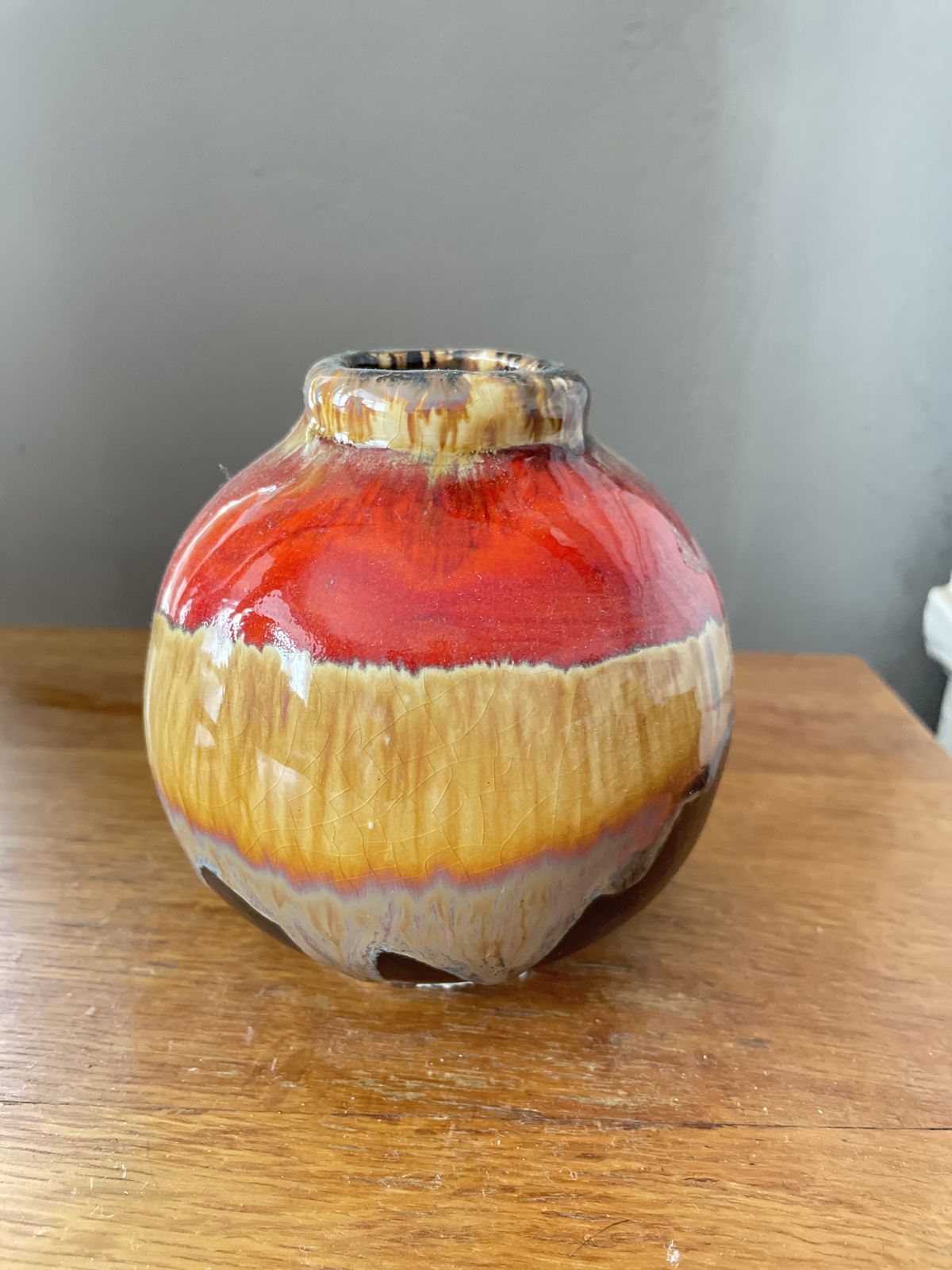 Mid Century West German Lava Glaze Vase – Red Fat Lava Pottery photo 155.0