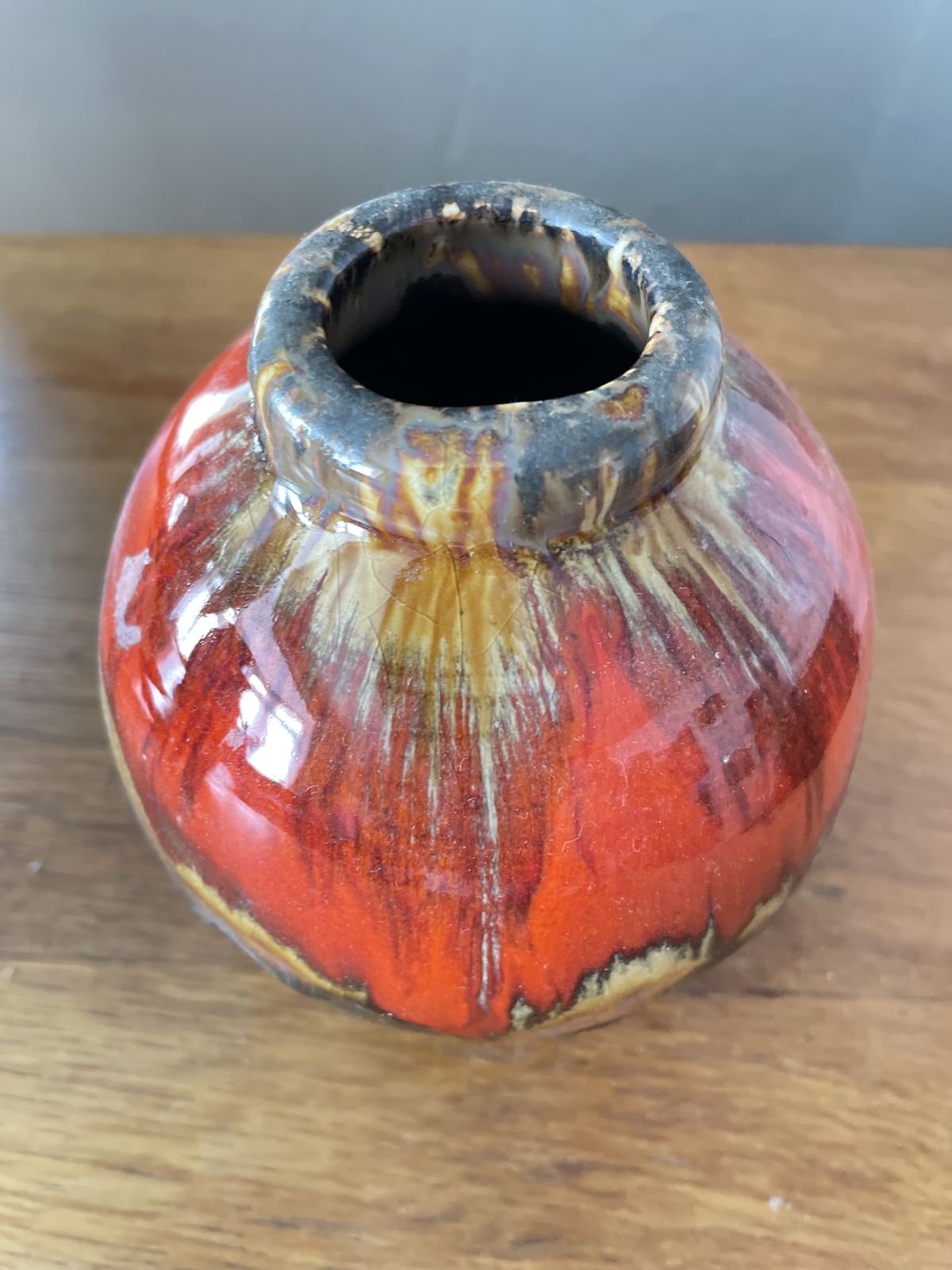 Mid Century West German Lava Glaze Vase – Red Fat Lava Pottery photo vintage