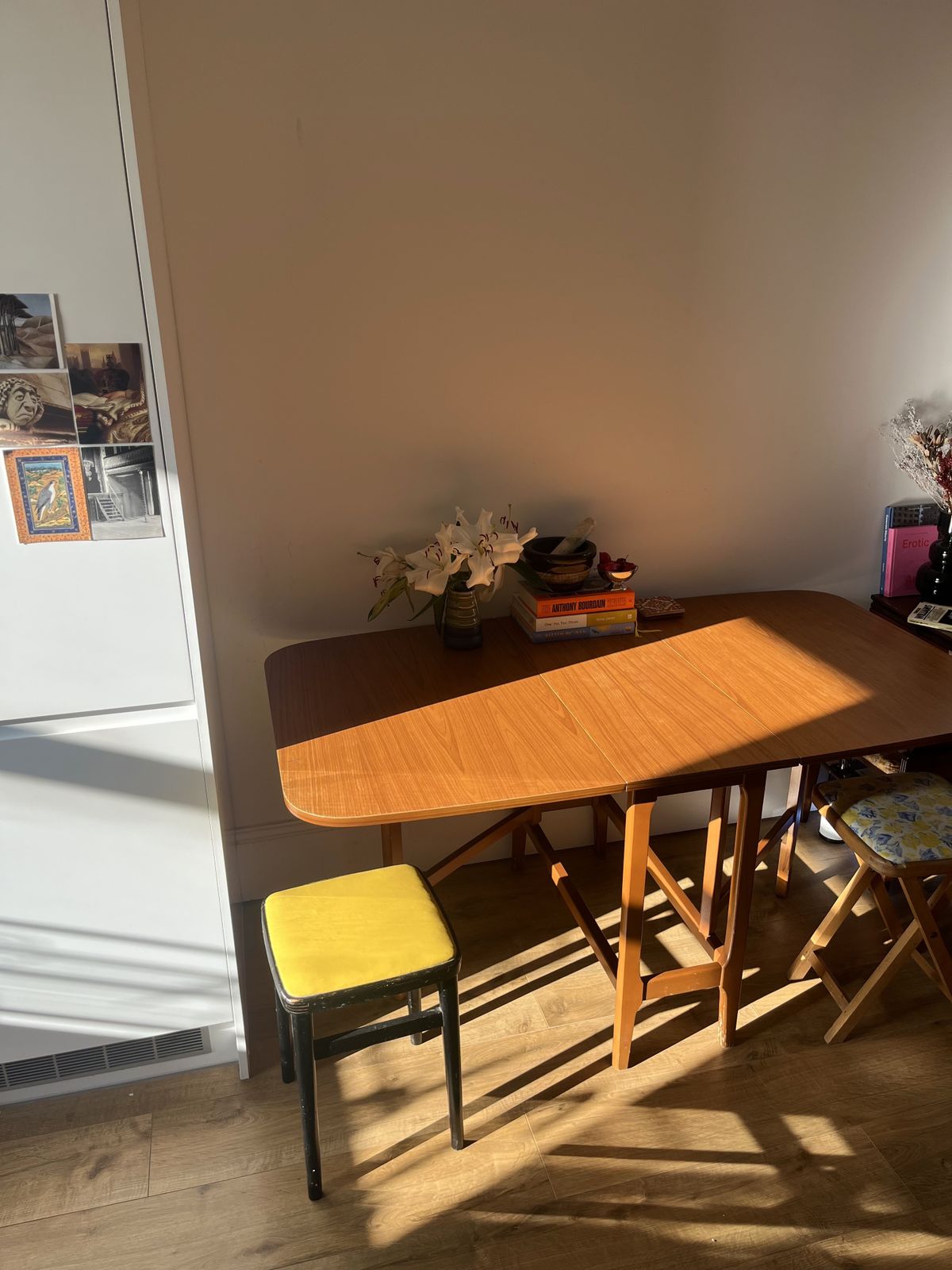 1960s Mid Century Vintage Kitchen Stool – Black Wooden Frame With Yellow Leather Seat photo buy