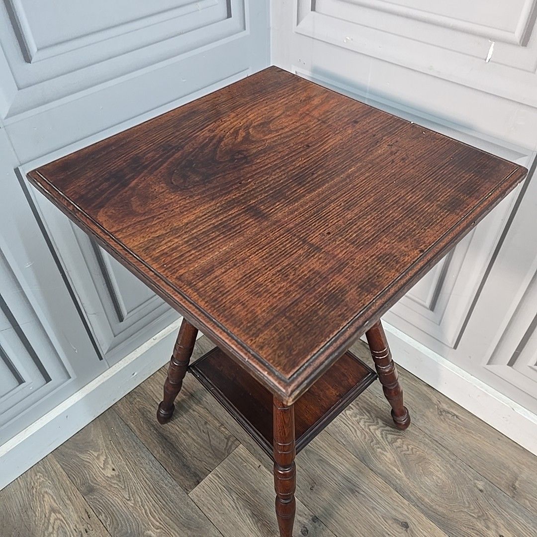 Antique Occasional Side Table Wooden Oak Square Lamp End Hall Arts & Crafts photo for sale