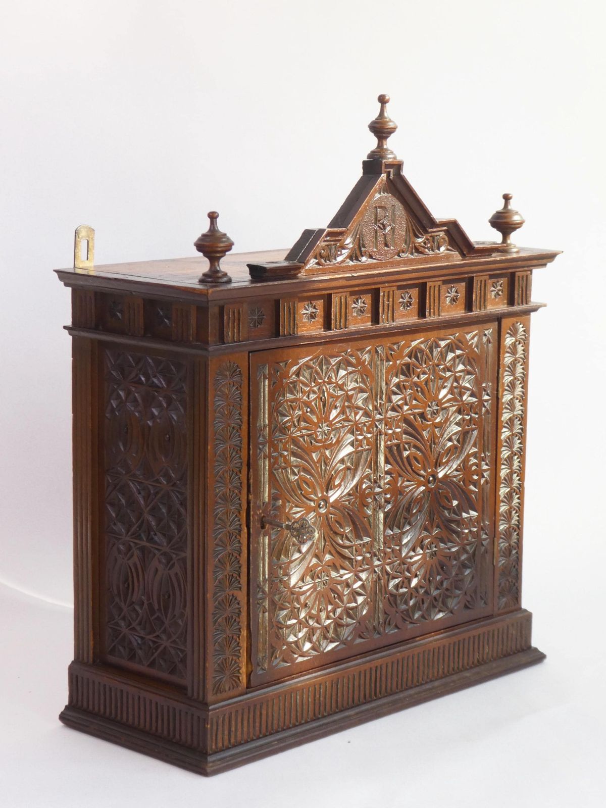Art Nouveau Cabinet With Gothic Elements, Antique Wooden Altar Chip Carved, Old Shrine 1900's photo 743.0