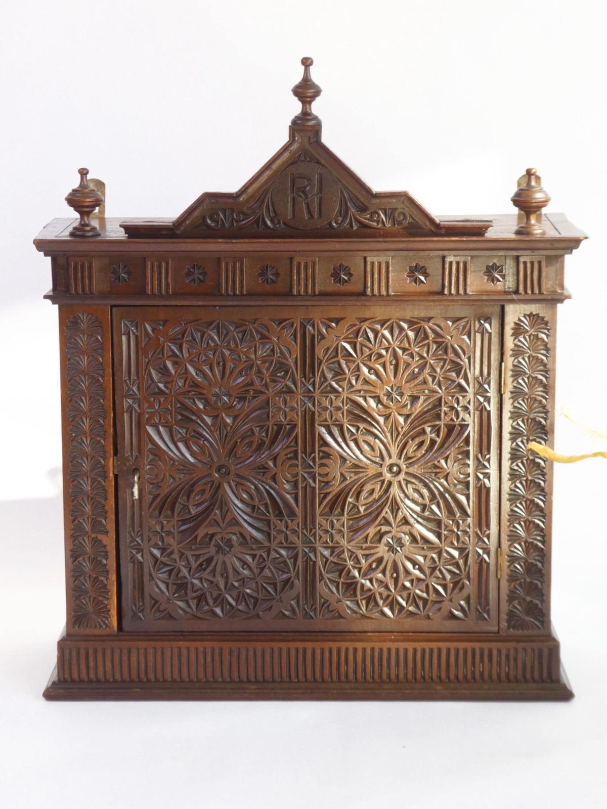 photo furniture Art Nouveau Cabinet With Gothic Elements, Antique Wooden Altar Chip Carved, Old Shrine 1900's
