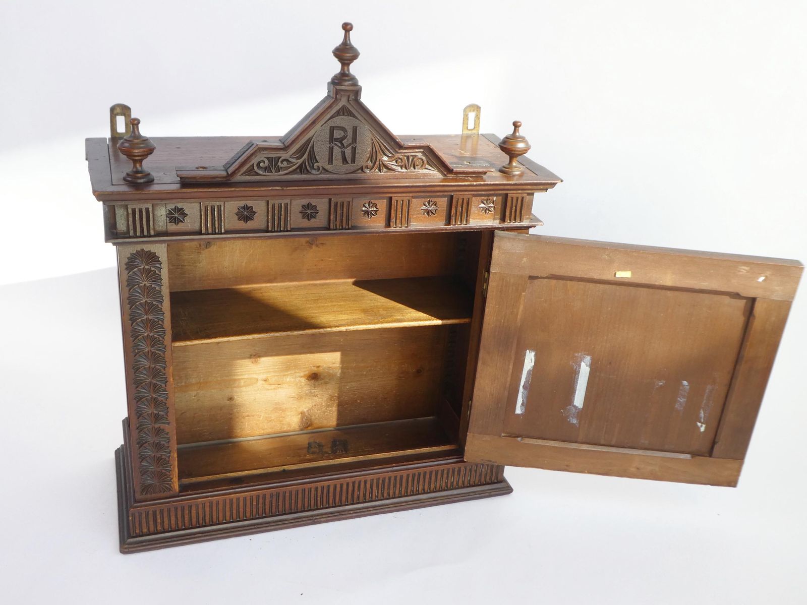 photo vinterior Art Nouveau Cabinet With Gothic Elements, Antique Wooden Altar Chip Carved, Old Shrine 1900's