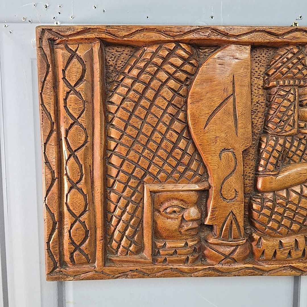 Vintage Carved Wall Panel African Tribal Style Relief Wooden Decorative photo 70.0