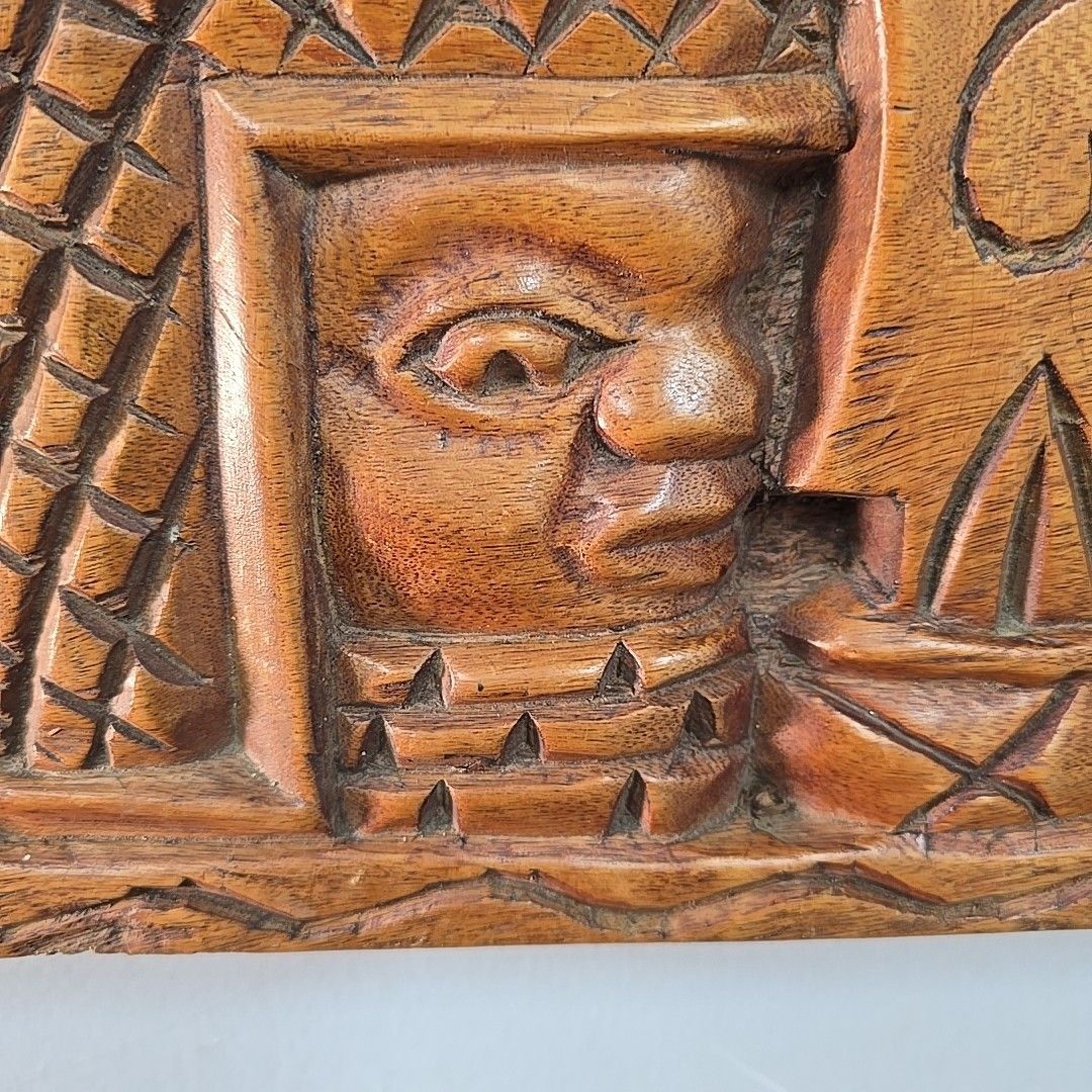 Vintage Carved Wall Panel African Tribal Style Relief Wooden Decorative photo vinterior