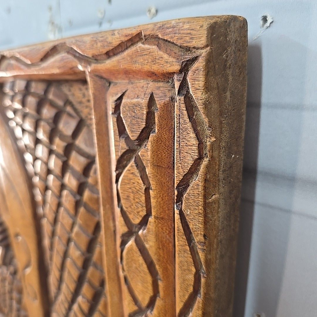 photo vinterior Vintage Carved Wall Panel African Tribal Style Relief Wooden Decorative