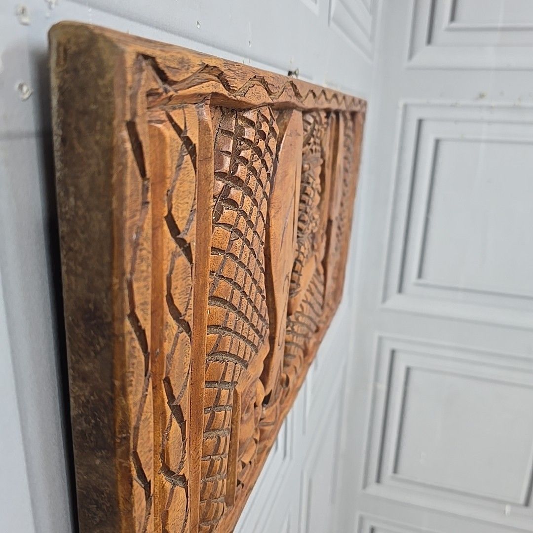 photo buy Vintage Carved Wall Panel African Tribal Style Relief Wooden Decorative