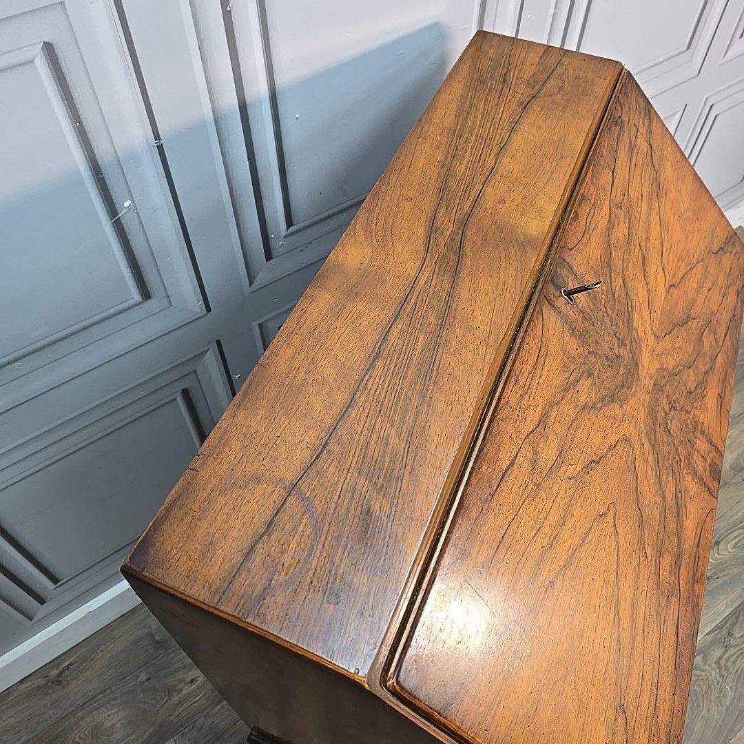 Antique Bureau Writing Desk Wooden Walnut Veneer Queen Anne Style Vintage photo Furniture