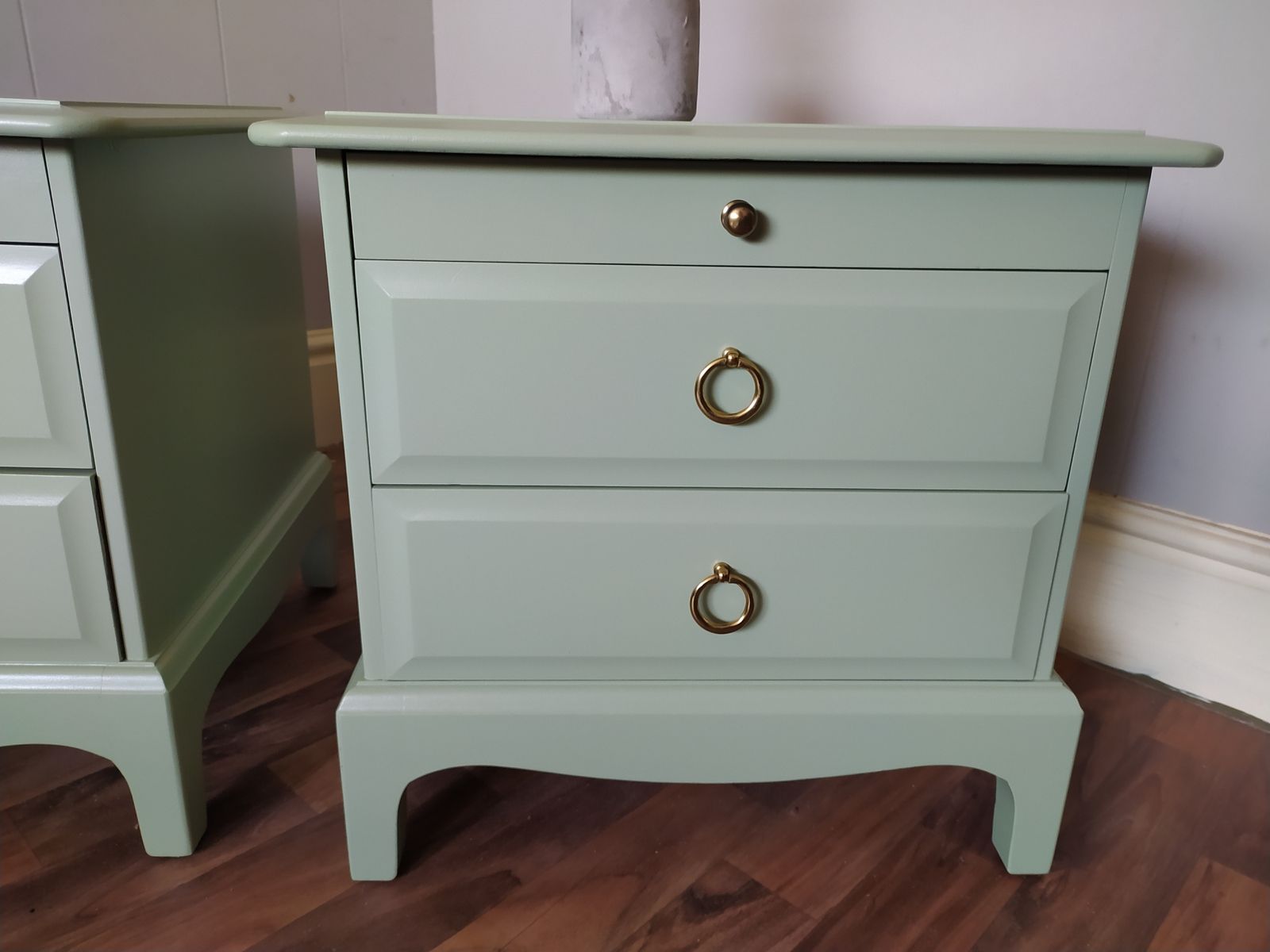Stag Minstrel Vintage Bedside Cabinets With Drawer Spray Painted Bramwell Green photo 365.0