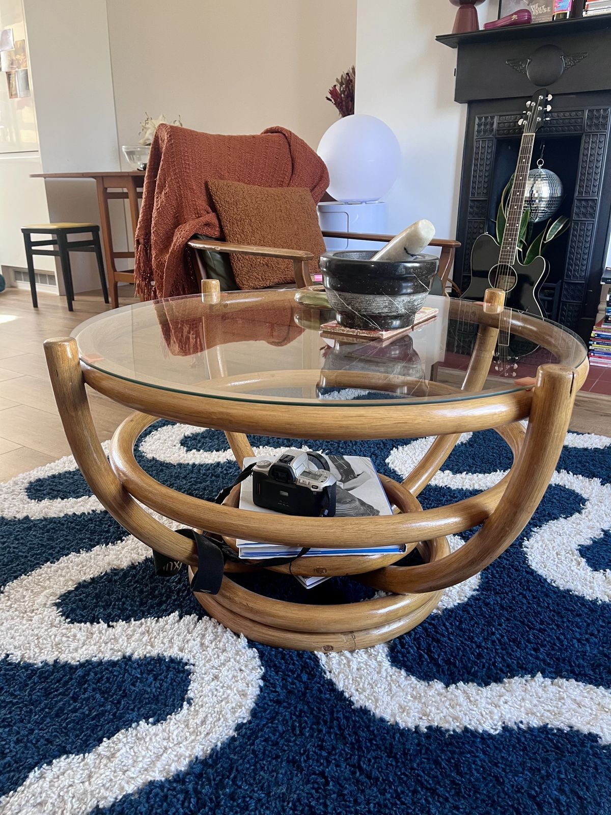 1960s Angraves Bamboo & Glass Coffee Table – Round Boho Mid Century
