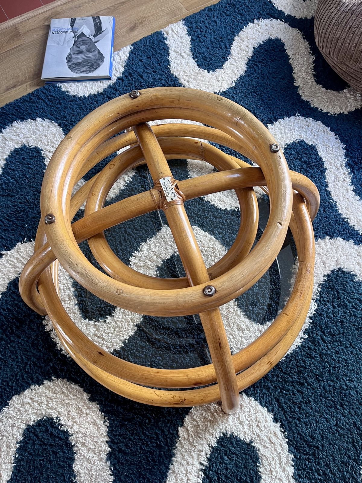 photo for sale 1960s Angraves Bamboo & Glass Coffee Table – Round Boho Mid Century