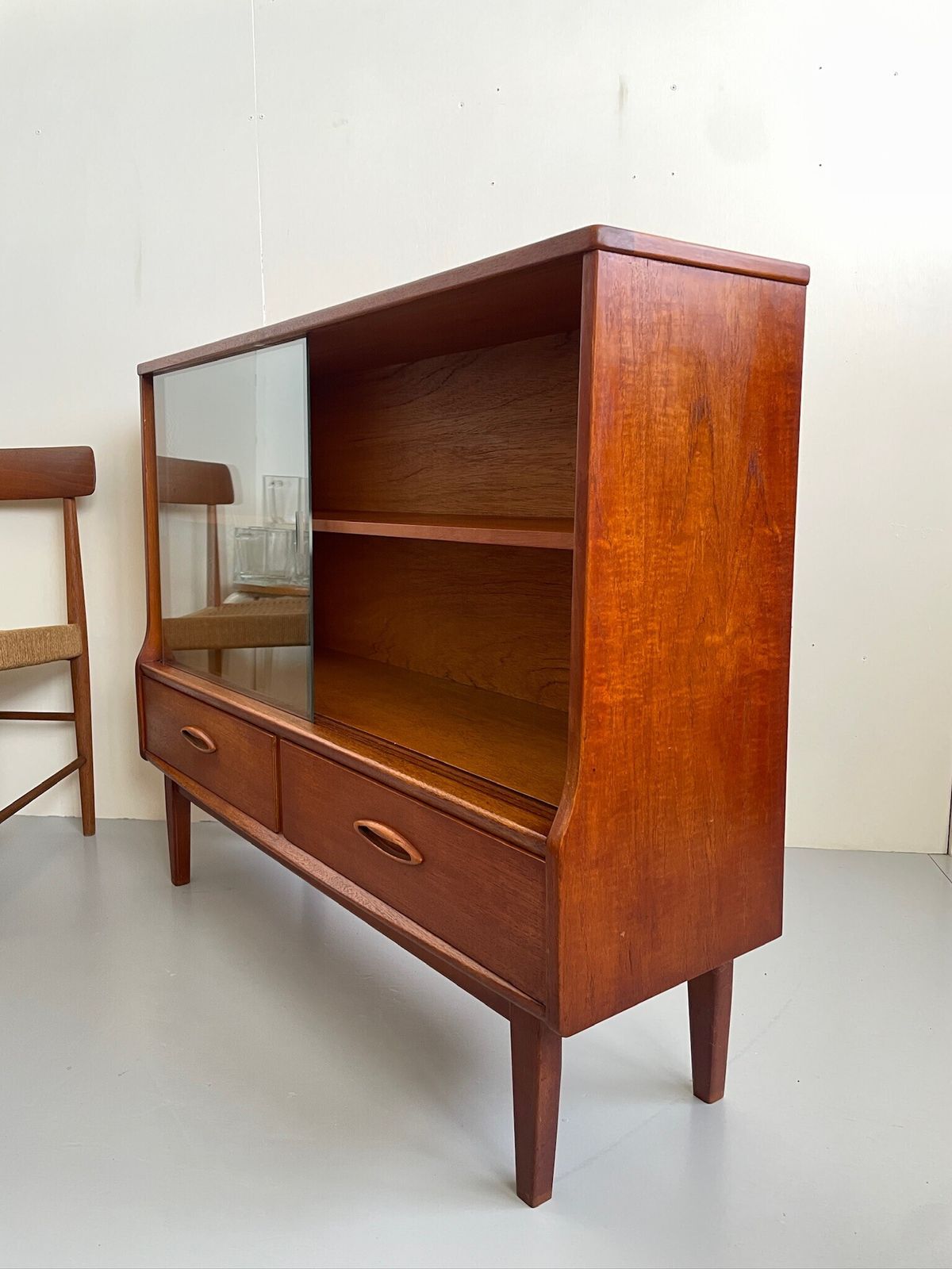 Vintage Jentique Mid Century Bookcase Display Cabinet Glass Doors And Drawers photo Furniture