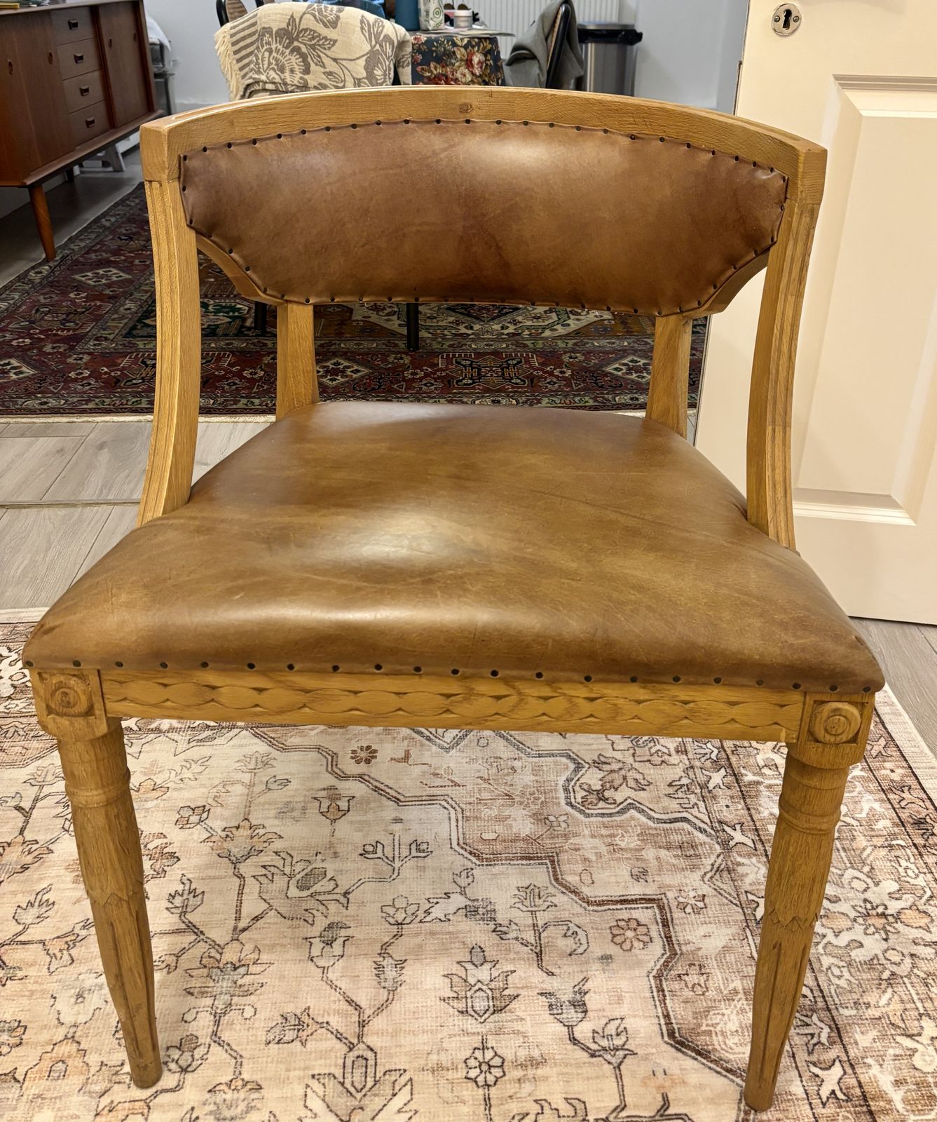 Set Of 2 Restoration Hardware Living Room Chairs, Wood And Leather photo furniture