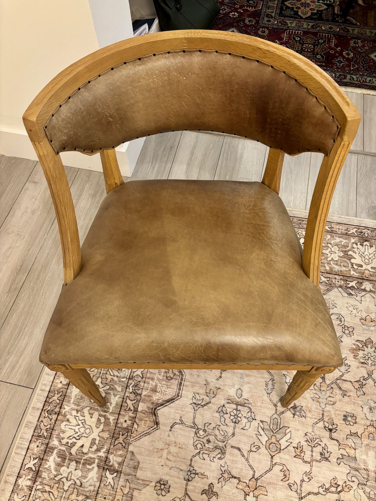Set Of 2 Restoration Hardware Living Room Chairs, Wood And Leather photo Furniture