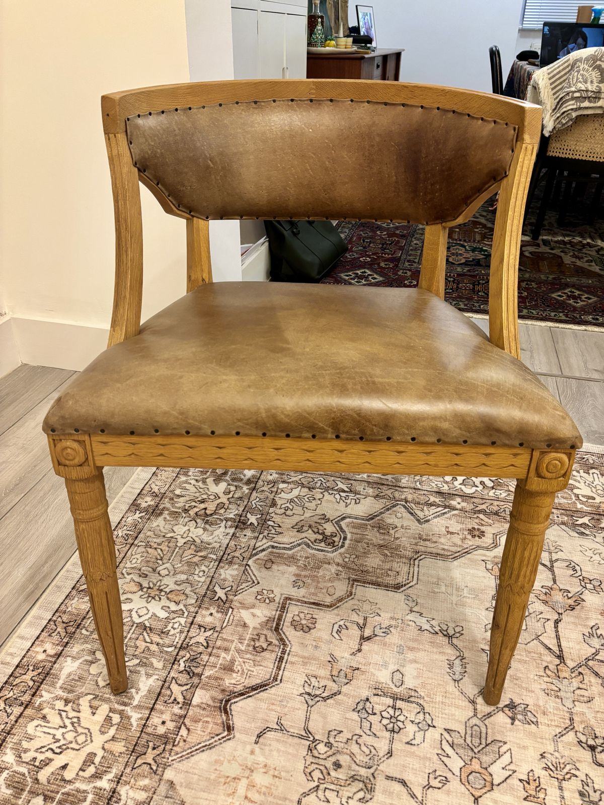 Set Of 2 Restoration Hardware Living Room Chairs, Wood And Leather photo 300.0
