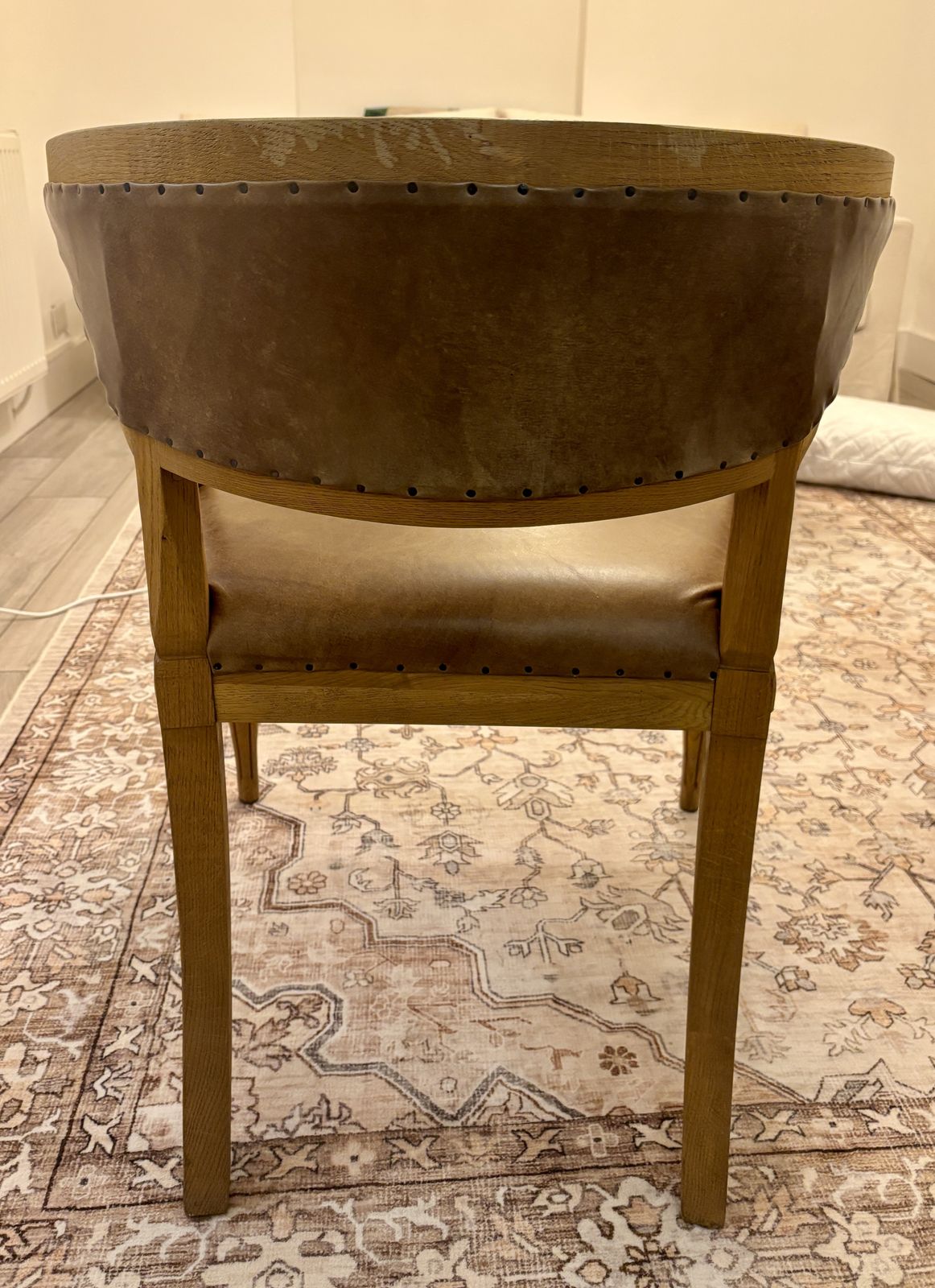 Set Of 2 Restoration Hardware Living Room Chairs, Wood And Leather photo vinterior