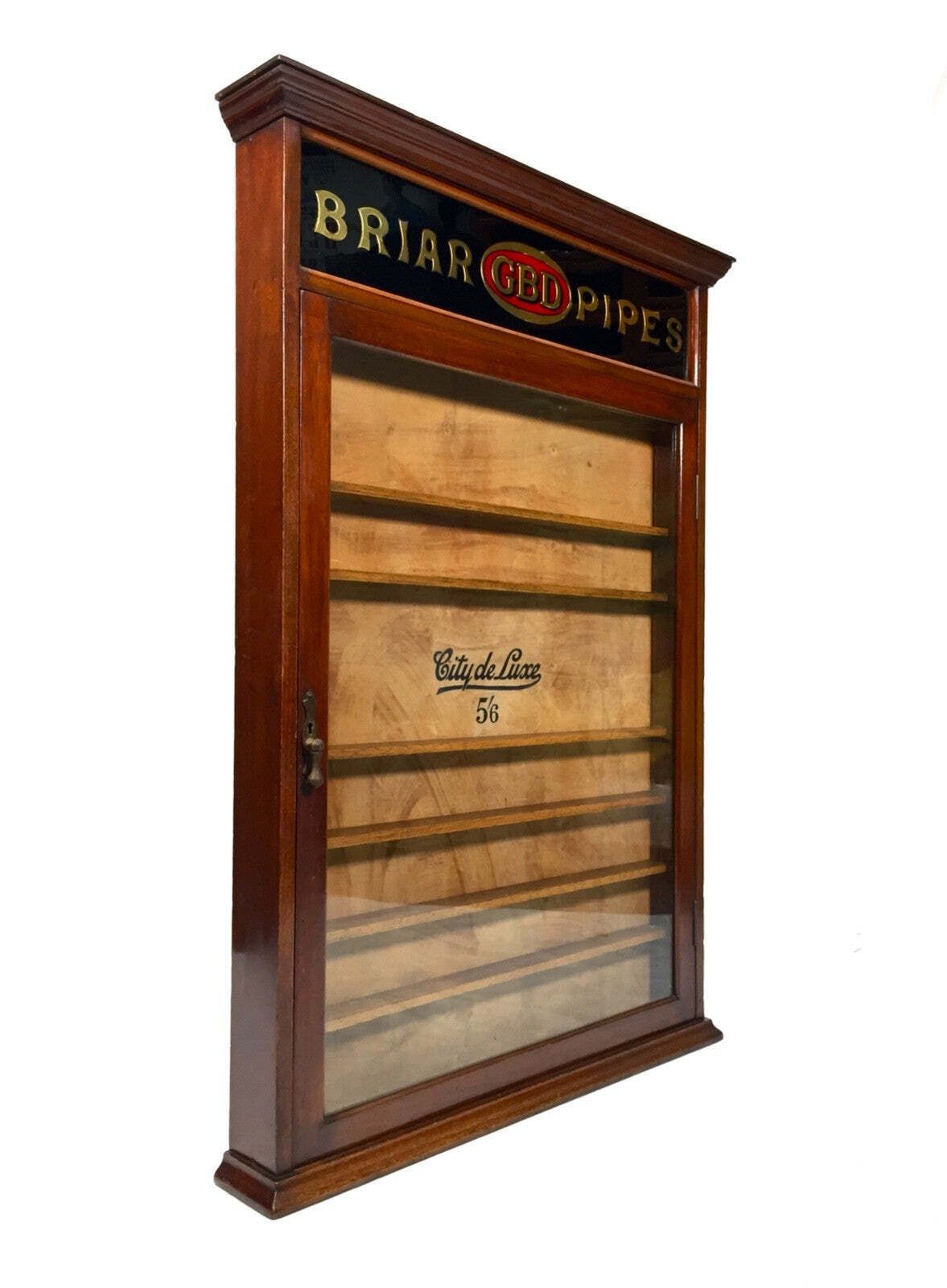 Wooden & Glass Fronted Display Cabinet For Briar Gbd Pipes
