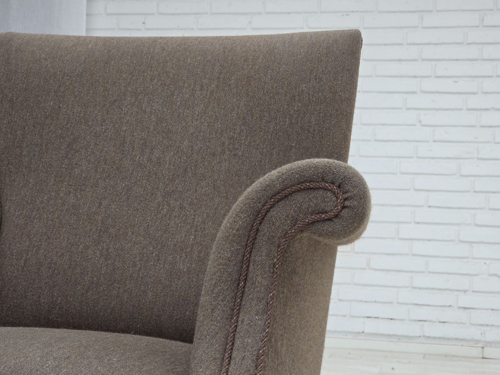 1960s, Danish Armchair, Furniture Wool, Ash Wood Legs. photo Furniture
